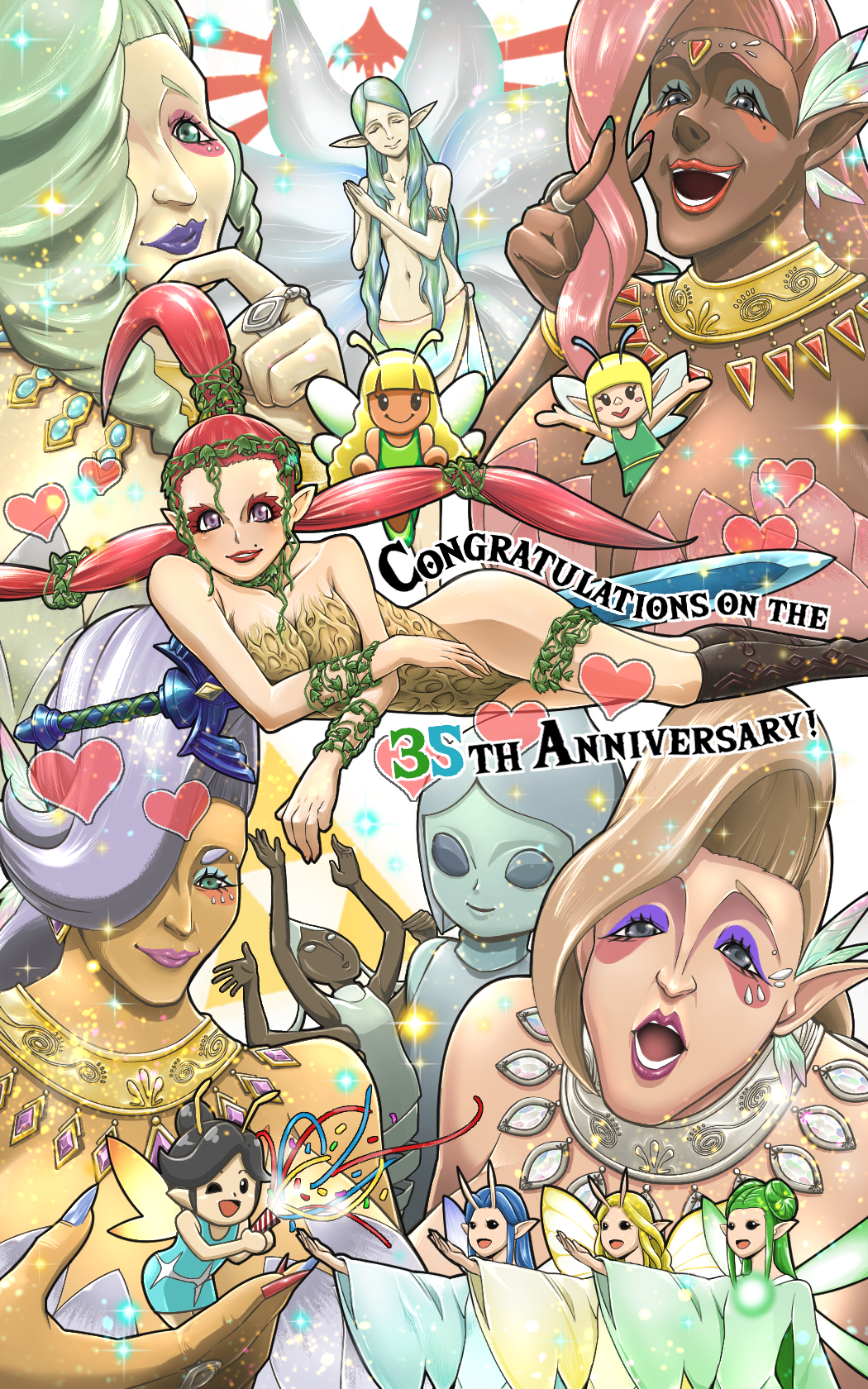 6+girls armlet barefoot blonde_hair blue_eyes breasts dark_skin fairy fairy_queen_(zelda) fairy_wings flower great_fairy_(twilight_princess)_(zelda) great_fairy_(zelda) great_fairy_kaysa great_fairy_mija great_fairy_tera green_eyes green_hair hair_over_one_eye highres hyrule_warriors instrument jewelry long_hair looking_at_viewer multicolored_nails multiple_girls navel necklace nintendo nude ocarina open_mouth pink_hair pointy_ears shirt short_hair smile the_legend_of_zelda the_legend_of_zelda:_a_link_between_worlds the_legend_of_zelda:_a_link_to_the_past the_legend_of_zelda:_breath_of_the_wild the_legend_of_zelda:_four_swords the_legend_of_zelda:_link&#039;s_awakening the_legend_of_zelda:_the_wind_waker the_legend_of_zelda:_twilight_princess tongue wings zibundazenbu