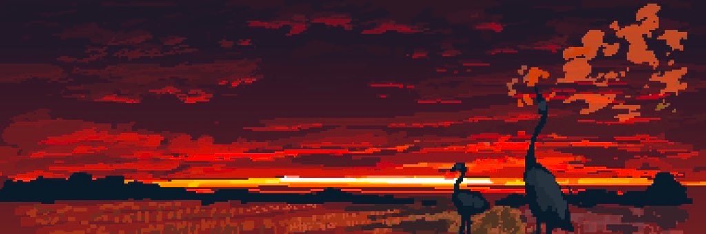 bird glowing goose hisachan55cute horizon mountainous_horizon no_humans original pixel_art red_clouds red_sky red_theme rice_paddy scenery silhouette sky sky_focus sunset
