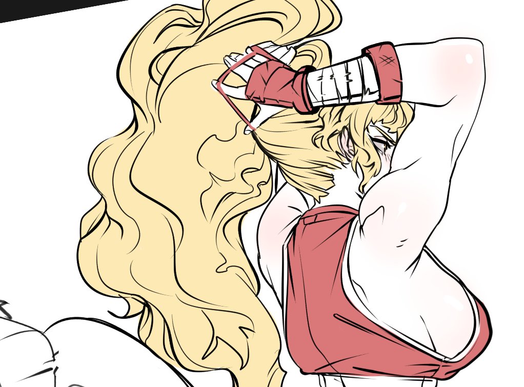 1girl blonde_hair breasts capcom final_fight final_fight_2 fingerless_gloves genryuusai_maki gloves large_breasts long_hair ponytail redgray21st sideboob