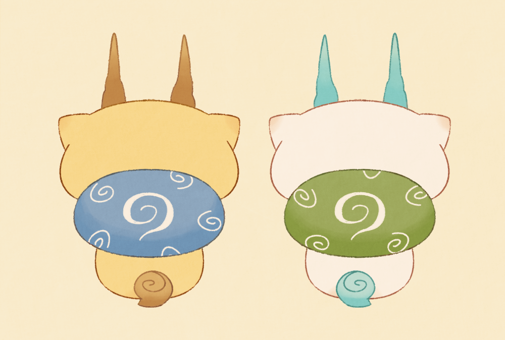 10s abbreviated_karakusa bad_id bad_pixiv_id brothers from_behind furoshiki kanacho komajirou komasan no_humans siblings simple_background sitting traditional_youkai youkai_watch