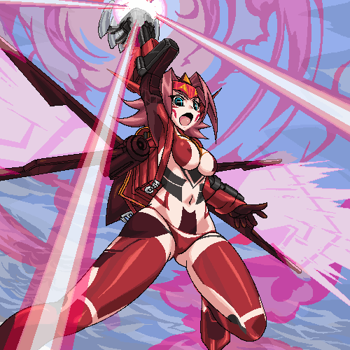 00s 1girl bodypaint breasts code_geass covered_erect_nipples eenen female_focus glowing guren_(code_geass) guren_flight-enabled_version guren_mk-ii kouzuki_kallen lowres mecha_musume navel nipples oekaki revealing_clothes solo