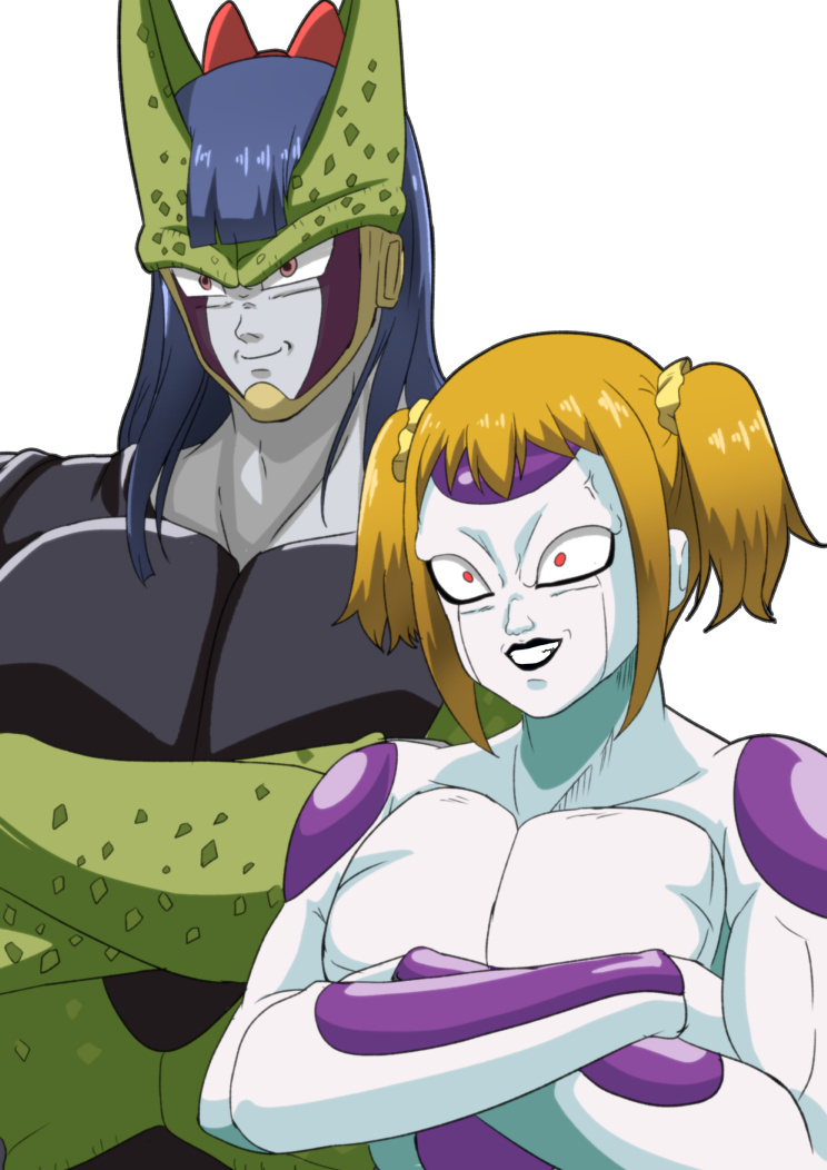 10s alien android cell_(dragon_ball) dragon_ball frieza muscular nakao_ryuusei no_humans parody perfect_cell pipimi poptepipic popuko simple_background solo tail voice_actor voice_actor_connection