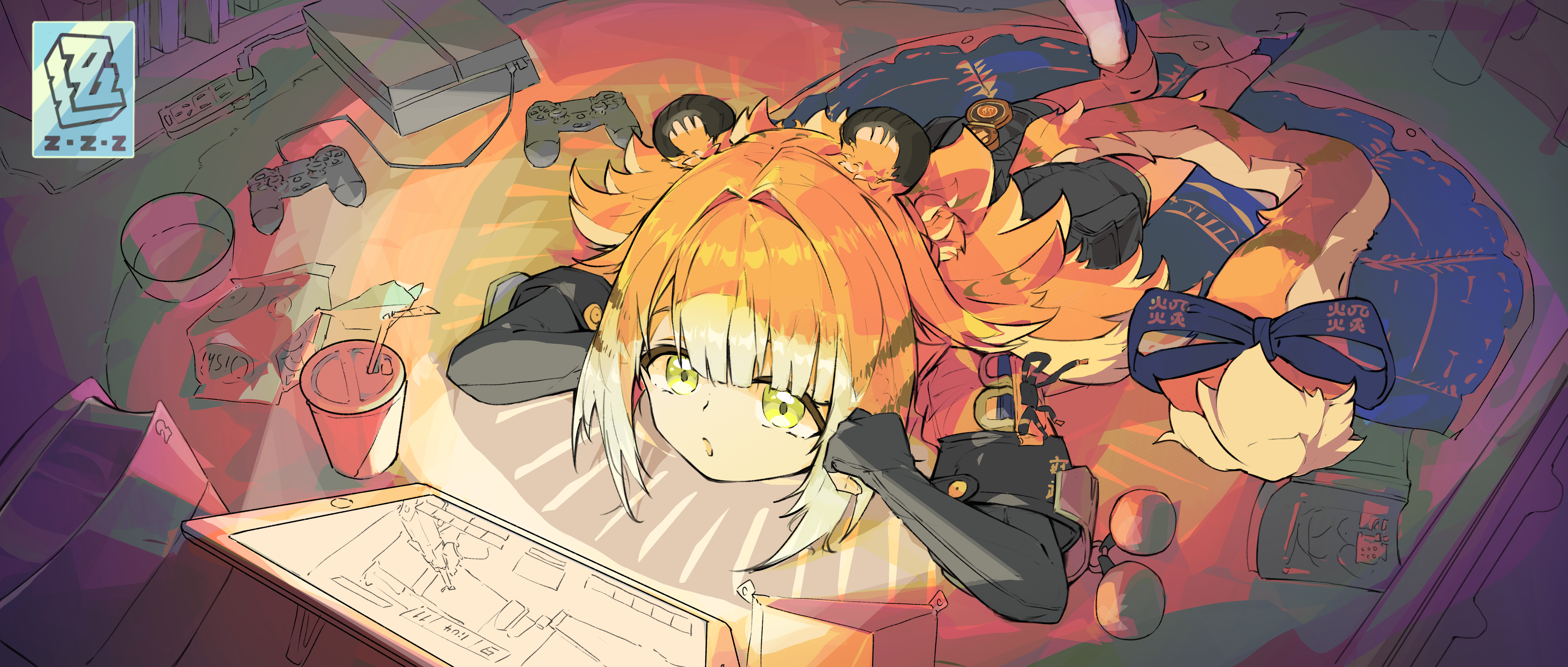 1girl absurdres animal_ear_fluff animal_ears black_shorts blonde_hair green_eyes high-waist_shorts highres jacket ju_fufu long_hair open_mouth orange_fur shirt shorts solo striped_fur tail tiger_ears tiger_girl tiger_tail yul1n812 zenless_zone_zero
