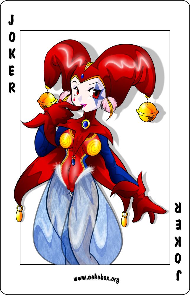1girl card chrono_(series) chrono_cross facepaint female_focus harem_pants harle_(chrono_cross) harlequin hat jester_cap joker_(playing_card) leotard lipstick makeup pants playing_card red_eyes red_leotard solo tattoo teardrop_tattoo young_wang