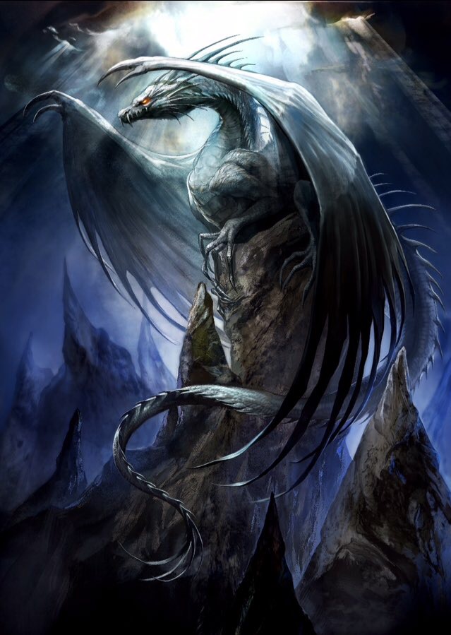 album_cover animal_focus claws cover dragon from_side full_body glowing glowing_eye itotani_sairen monster no_humans on_rock original profile scales sharp_teeth solo spikes stalagmite tail teeth western_dragon wings