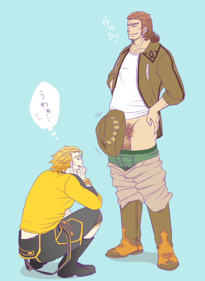10s 2boys antonio_lopez bara blush body_hair male_focus multiple_boys naughty_face penis ryan_goldsmith tamakku testicles tiger_&amp;_bunny undressing yaoi