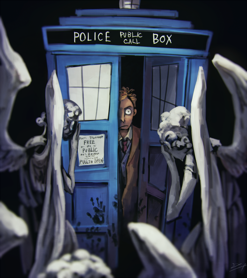 1boy blood blood_stain brown_hair curly_hair doctor_who handprint koto_inari necktie police_box poster_(object) statue tardis tenth_doctor tenth_doctor_(doctor_who) the_doctor the_doctor_(doctor_who) weeping_angel