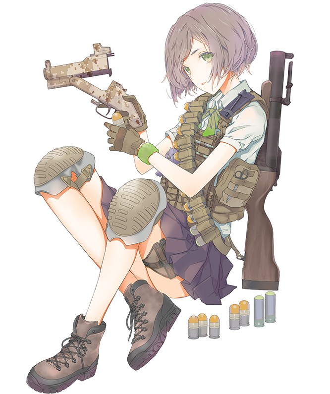1girl 40x46mm_lv action_manufacturing_company ammunition anti-materiel_cartridge bandolier belt break-action_grenade_launcher break_action bulletproof_vest dual-purpose_cartridge explosive explosive_weapon fuyu_no_haruaki green_eyes grenade grenade_cartridge grenade_launcher grey_hair high-explosive_anti-tank_(warhead) high-explosive_cartridge high-explosive_dual-purpose_cartridge kanarr_corporation little_armory long_gun m79 oba_sena official_art original pistol_grip sawed-off_grenade_launcher shaped_charge sidearm smoke_grenade smoke_round springfield_armory tomytec trw_inc. weapon