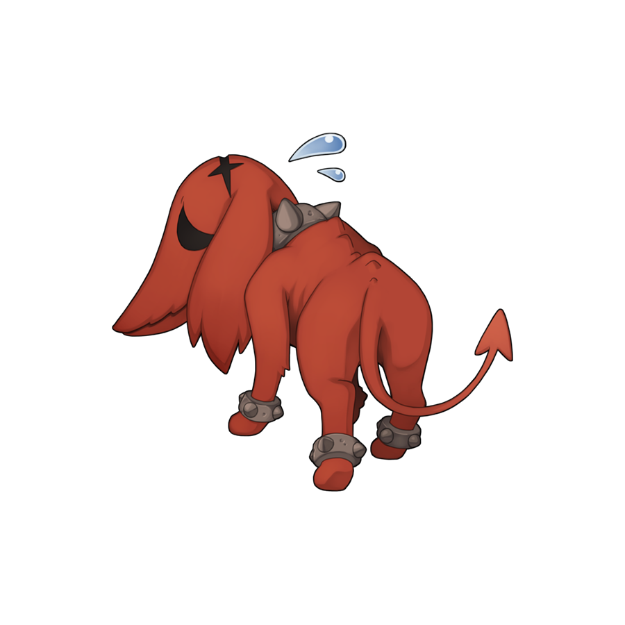 animal_focus chibi chibi_only closed_mouth collar dog flying_sweatdrops full_body hellhound_(ragnarok_online) looking_at_viewer no_humans official_art poodle ragnarok_online simple_background solo spiked_anklet spiked_collar spikes transparent_background yuichirou