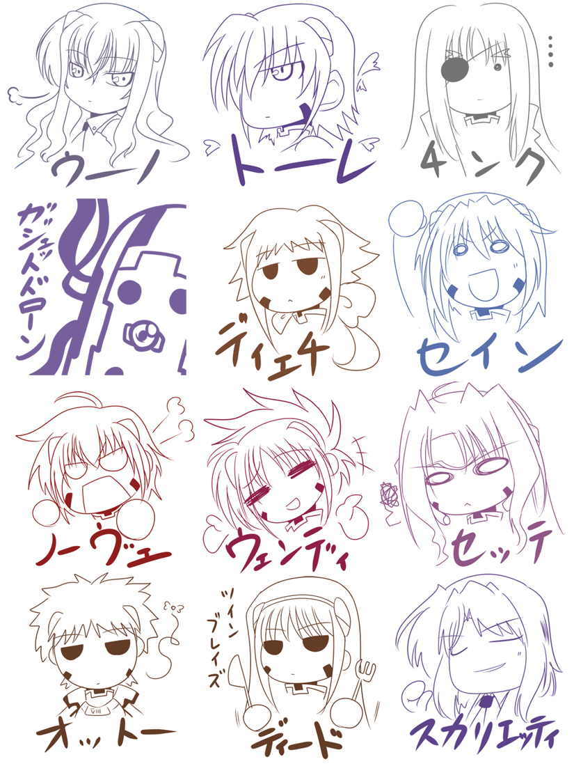 00s 1boy 6+girls cinque_(nanoha) deed_(nanoha) dieci_(nanoha) eyebrows hagane_soushi jail_scaglietti lyrical_nanoha mahou_shoujo_lyrical_nanoha mahou_shoujo_lyrical_nanoha_strikers monochrome multiple_girls multiple_monochrome nove_(nanoha) numbers_(nanoha) otto_(nanoha) sein_(nanoha) sette_(nanoha) sketch tre_(nanoha) uno_(nanoha) wendi_(nanoha)