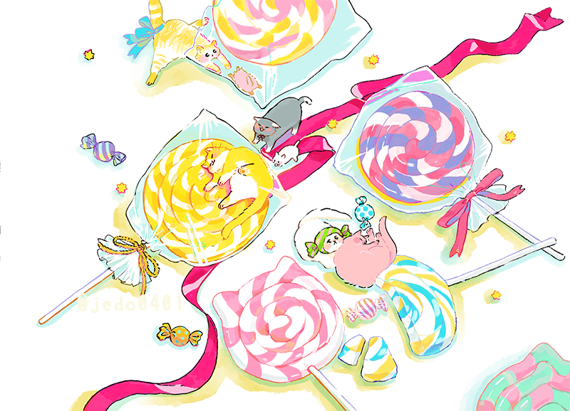 animal animal_focus baby_animal black_cat blue_ribbon broken candy cat closed_eyes commentary_request food food_focus hakuchizu kitten konpeitou lollipop lying miniature no_humans on_side original pink_ribbon plastic_wrap polka_dot reaching ribbon simple_background sleeping sploot striped swirl_lollipop tail tail_ornament tail_ribbon transparent white_background