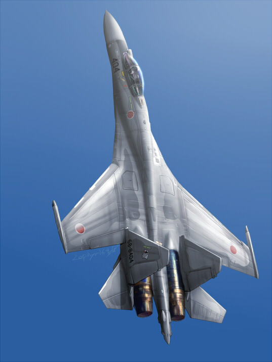 1boy aircraft airplane alternate_universe fighter_jet flying japan_air_self-defense_force japan_self-defense_force male_focus military military_vehicle original realistic signature sky solo su-35 vehicle_focus zephyr164