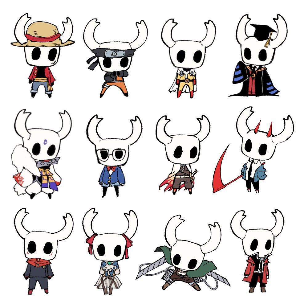 ansatsu_kyoushitsu black_gloves blue_pants bow bowtie cape cosplay demon_slayer_uniform edogawa_conan edogawa_conan_(cosplay) edward_elric edward_elric_(cosplay) fullmetal_alchemist glasses gloves green_cape hat holding holding_scythe hollow_eyes hollow_knight horned_mask horns inuyasha itadori_yuuji itadori_yuuji_(cosplay) jacket jujutsu_kaisen jujutsu_tech_uniform kimetsu_no_yaiba knight_(hollow_knight) koro-sensei koro-sensei_(cosplay) mask meitantei_conan monkey_d._luffy monkey_d._luffy_(cosplay) naruto_(classic) naruto_(series) no_humans ocohc one-punch_man one_piece pants paradis_military_uniform pink_ribbon power_(chainsaw_man) power_(chainsaw_man)_(cosplay) red_bow red_bowtie red_jacket rengoku_kyoujurou rengoku_kyoujurou_(cosplay) ribbon saitama_(one-punch_man) saitama_(one-punch_man)_(cosplay) sash scythe sesshoumaru sesshoumaru_(cosplay) shingeki_no_kyojin simple_background straw_hat three-dimensional_maneuver_gear uzumaki_naruto uzumaki_naruto_(cosplay) violet_evergarden violet_evergarden_(cosplay) violet_evergarden_(series) white_background white_mask yellow_sash