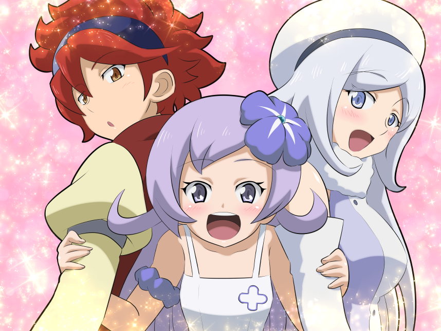 10s 1boy 2girls aila_jyrkiainen beret eeshin_(eishin5584) family father_and_daughter gundam gundam_build_fighters gundam_build_fighters_try gundam_build_fighters_try_island_wars hat long_hair mother_and_daughter multiple_girls mysterious_girl_(gundam_bf) nazo_no_shoujo_(gundam_bf) purple_eyes purple_hair red_hair reiji_(gundam_bf) short_hair spoilers time_paradox