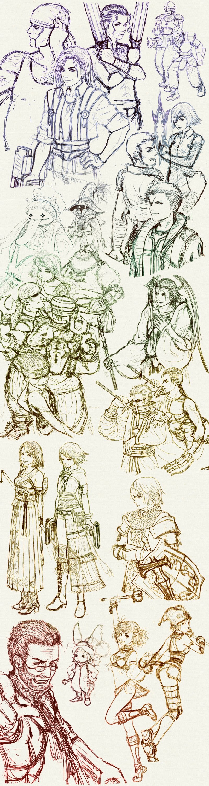 00s 1990s_(style) 6+boys 6+girls absurdres alternate_costume alternate_hairstyle auron biggs_(ff8) black_mage_(final_fantasy) blank_(ff9) buront character_request cidolfus_demen_bunansa cinna_(ff9) cocura comparison elf elvaan ff_gradient final_fantasy final_fantasy_ix final_fantasy_viii final_fantasy_x final_fantasy_x-2 final_fantasy_xi final_fantasy_xii fuujin_(ff8) gun highres hume kiros_seagill laguna_loire long_image marcus_(ff9) mithra_(ff11) moogle multiple_boys multiple_girls mumor nono_(final_fantasy) pointing pointy_ears quina_quen raijin_(ff8) retro_artstyle ruby_(ff9) scar seifer_almasy seymour_guado shield sketch soldier sunglasses sword tall_image translation_request uka_totlihn vivi_ornitier ward_zabac weapon wedge_(ff8) yuna yuna_(ff10)