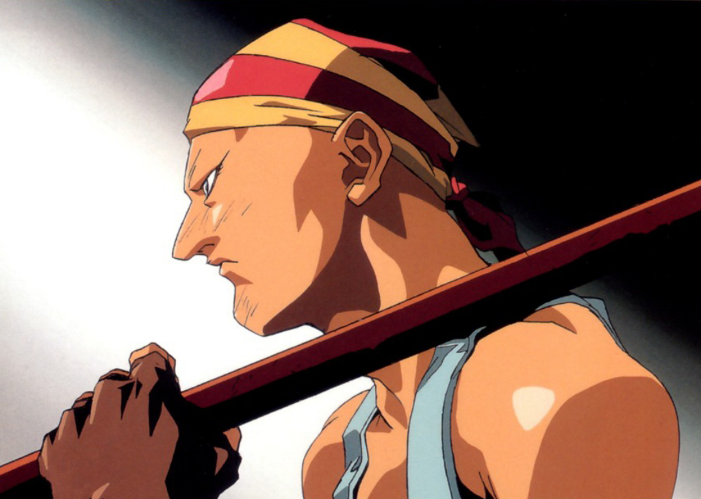 1boy bald_male billy_kane fatal_fury male_focus oobari_masami overalls profile staff the_king_of_fighters