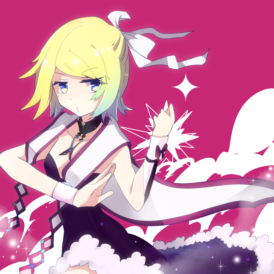 1girl blonde_hair blue_eyes bow female_focus hair_bow hair_ribbon kagamine_rin kaisaki martial_arts ribbon short_hair solo vocaloid wrist_cuffs