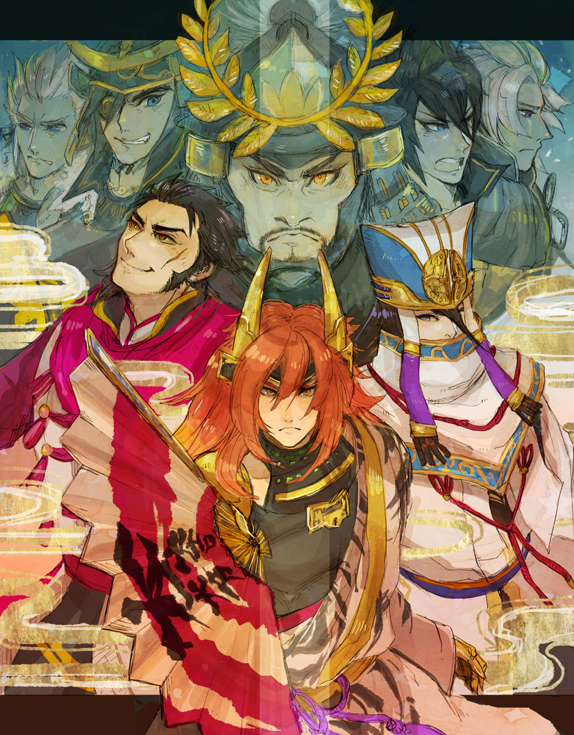 armor date_masamune folding_fan hand_fan headdress helmet ishida_mitsunari kato_kiyomasa otani_yoshitsugu sanada_nobuyuki sengoku_musou shima_sakon tokugawa_ieyasu toudou_takatora_(sengoku_musou) yukimoto