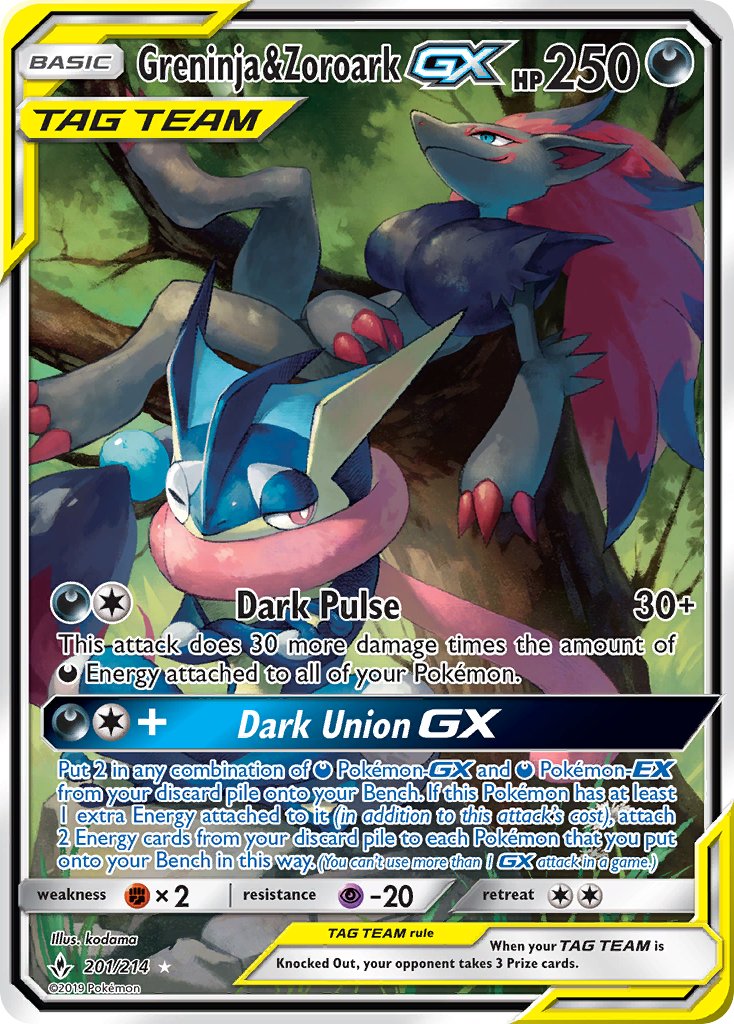 artist_name blue_eyes bright_pupils card_(medium) character_name claws closed_mouth company_name copyright_name copyright_notice english_text game_freak gen_5_pokemon gen_6_pokemon greninja in_tree kodama_(pukupuku) long_tongue nintendo official_art one_eye_closed pink_eyes pokemon pokemon_(creature) pokemon_card pokemon_focus pokemon_tcg smile third-party_source tongue tongue_scarf trading_card tree white_pupils zoroark