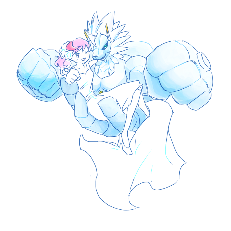 1boy 1girl blue_eyes digimon karan_eri lion oujamon pink_hair