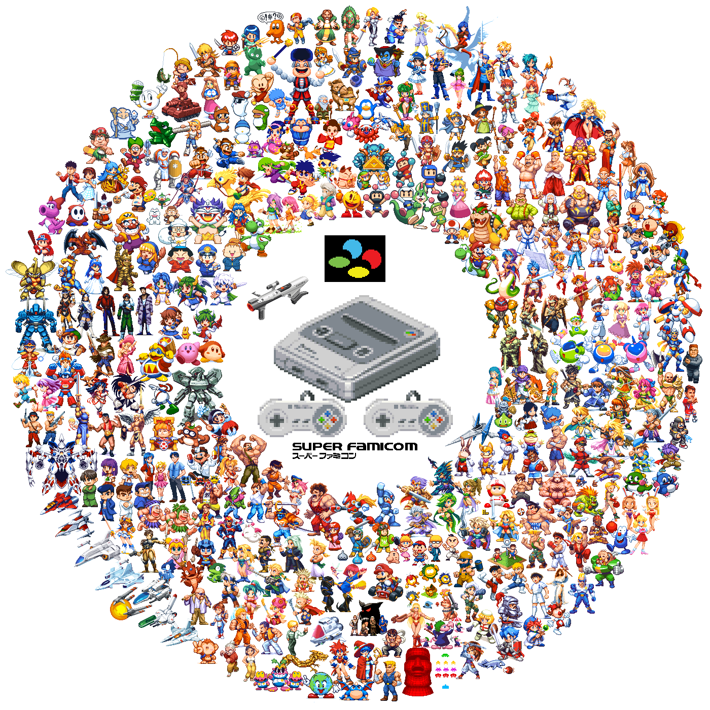 6+boys 6+girls armor axe bald balrog_(street_fighter) birdo black_bomberman black_hair bomb bomberman bowser boxing_gloves cain_highwind cammy_white canopus_wolph capcom captain_commando_(character) captain_falcon captain_tsubasa caveman celes_chere character_request chocobo chun-li clenched_hand controller copyright_request cotton_(character) cotton_(game) crossed_arms cyan_garamonde dhalsim doom_(series) doseisan dr._mario dr._wright dragon_lord dragon_quest dragon_quest_iii dragoon dress e._honda earthworm_jim earthworm_jim_(series) ebisumaru edgar_roni_figaro explosive f-zero falco_lombardi fatal_fury fei_long final_fantasy final_fantasy_iv final_fantasy_vi final_fight fire_emblem fish fishing_rod fox_mccloud game_console game_controller ganbare_goemon ghost_sweeper_mikami goemon gradius guile gun gwinbee hammer heroine_(dq3) highres holding holding_bomb holding_fishing_rod holding_gun holding_hammer holding_sword holding_weapon hugo_andore impact_(ganbare_goemon) interceptor_(ff6) japanese_clothes jeff_andonuts joe_(joe_and_mac) joe_and_mac kangaroo ken_masters kid_klown kimono king_dedede kirby kirby_(series) kunio-kun_series lamia lans_hamilton lemmings leotard light_(twinbee) light_gun locke_cole lufia m._bison mac_(joe_and_mac) mage_(dq3) mario mario_(series) mario_paint marth_(fire_emblem) mega_man_(series) mega_man_x_(series) mike_haggar military_vehicle mint-herb_(twinbee) monster_girl moogle mother_(series) mother_2 motor_vehicle multiple_boys multiple_girls nakoruru ness_(mother_2) nintendo ogre_battle omitsu_(ganbare_goemon) pac-man pac-man_(game) pastel_(twinbee) paula_(mother_2) pegasus peppy_hare pixel_art pixelflag playboy_bunny poison_(final_fight) pompadour poo_(mother_2) popoi_(seiken_densetsu_2) priest_(dq3) primm_(seiken_densetsu_2) q_bert robert_garcia robot ryu_(street_fighter) sabin_rene_figaro sagat sakazaki_ryo sakazaki_yuri samus_aran sasuke_(ganbare_goemon) seiken_densetsu seiken_densetsu_2 setzer_gabbiani shadow_(ff6) shiranui_mai shy_guy simcity slime_(dragon_quest) slippy_toad spacecraft spike_mcfang star_fox strago_magus street_fighter super_bonk super_famicom super_mario_bros._1 sword tank terry_bogard the_twisted_tales_of_spike_mcfang tina_branford toad_(mario) twinbee twinbee_(character) undercover_cops vega_(street_fighter) waddle_dee wand wario wario_land warren_moons warrior_(dq3) weapon white_background white_bomberman wild_guns winbee witch wolfenstein_(series) wolfenstein_3d yae_(ganbare_goemon) yoshi zangief zero_(mega_man)