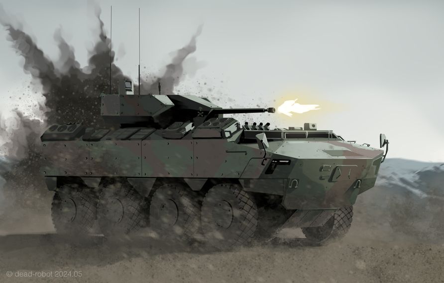 armored_personnel_carrier armored_vehicle autocannon cannon dead-robot dust explosion firing military motor_vehicle muzzle_flash no_humans original pars_iii smoke tank_turret vehicle_focus wheel