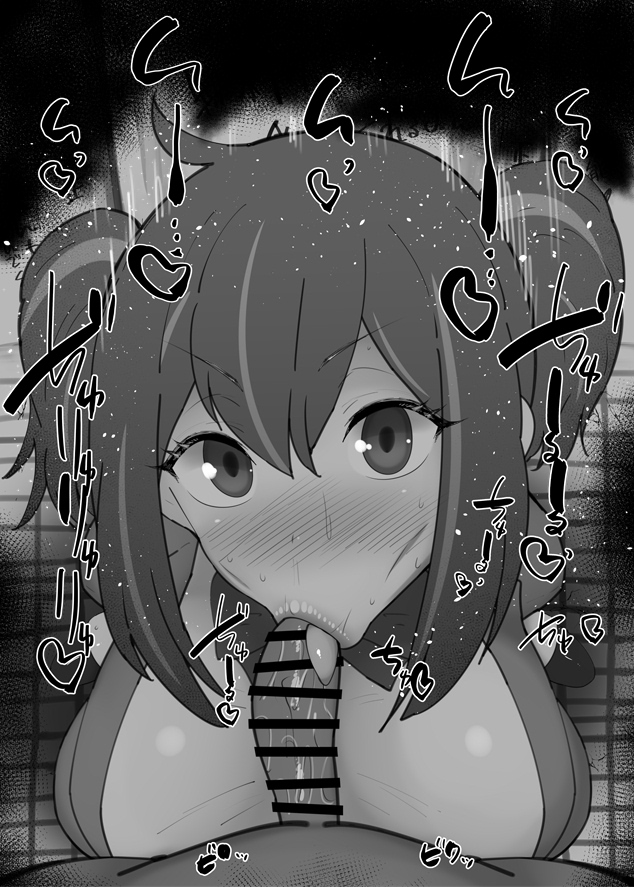 1boy 1girl :&gt;= akoya_matama bar_censor blush breasts brown_hair censored commentary_request erection fellatio green_eyes greyscale hetero kurotama large_breasts long_hair looking_at_viewer mahou_shoujo_ni_akogarete monochrome multicolored_hair nose_blush open_mouth oral penis pointless_censoring pov pov_crotch saliva solo_focus sound_effects streaked_hair sweat tile_floor tiles toilet toilet_stall tongue tongue_out
