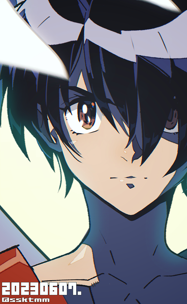 1boy black_hair brown_eyes closed_mouth collarbone dated looking_at_viewer male_focus sasaki_tomomi short_hair simple_background solo tenkuu_no_escaflowne van_fanel white_background