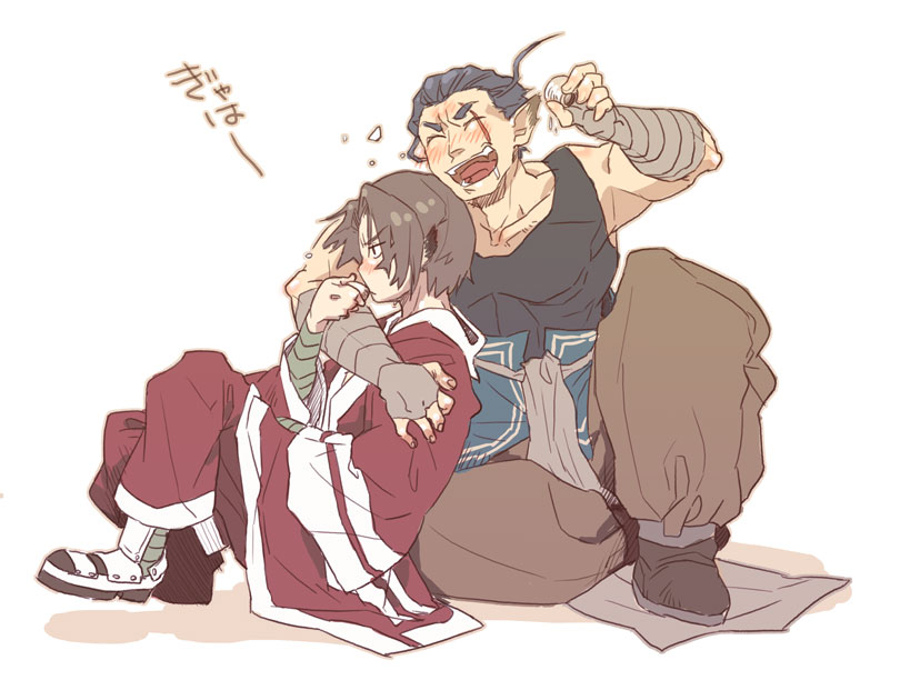 00s 2boys alcohol animal_ears armor astsm benawi drunk kurou_(utawarerumono) male_focus multiple_boys sake tokiwa_tsuneba utawarerumono