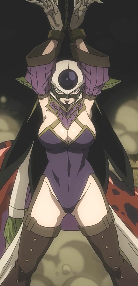 1girl angry anime_coloring anime_screenshot armpits bdsm bondage bound breasts chain eye_mask fairy_tail huge_breasts kyouka_(fairy_tail) mashima_hiro mask non-web_source official_alternate_costume open_mouth thick_thighs thighs