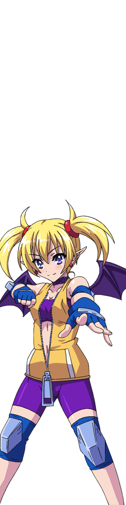 1girl akaga_hirotaka animated animated_gif arcana_heart ass bandeau bike_shorts blonde_hair blowing_kiss blue_eyes blush breasts demon_girl demon_wings earrings fangs female_focus fingerless_gloves gloves jewelry kiss lilica_felchenerow long_hair looking_at_viewer medium_breasts midriff navel one_eye_closed pointy_ears shiny_skin short_twintails solo spandex twintails wings wink zipper