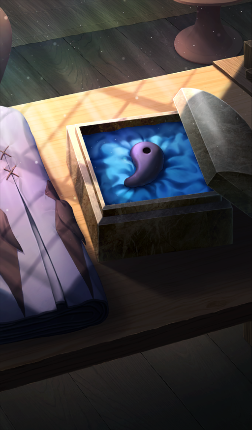 box commentary fate/grand_order fate_(series) in_box in_container indoors lid light_particles light_rays magatama no_humans object_focus official_art still_life third-party_source yume32ki