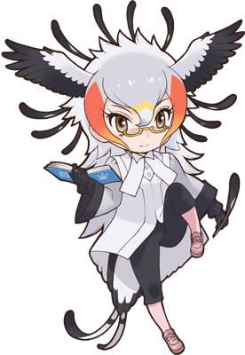 1girl bird_girl bird_tail bird_wings glasses kemono_friends long_hair looking_at_viewer multicolored_hair official_art secretarybird_(kemono_friends) solo tachi-e tail transparent_background wings yoshizaki_mine