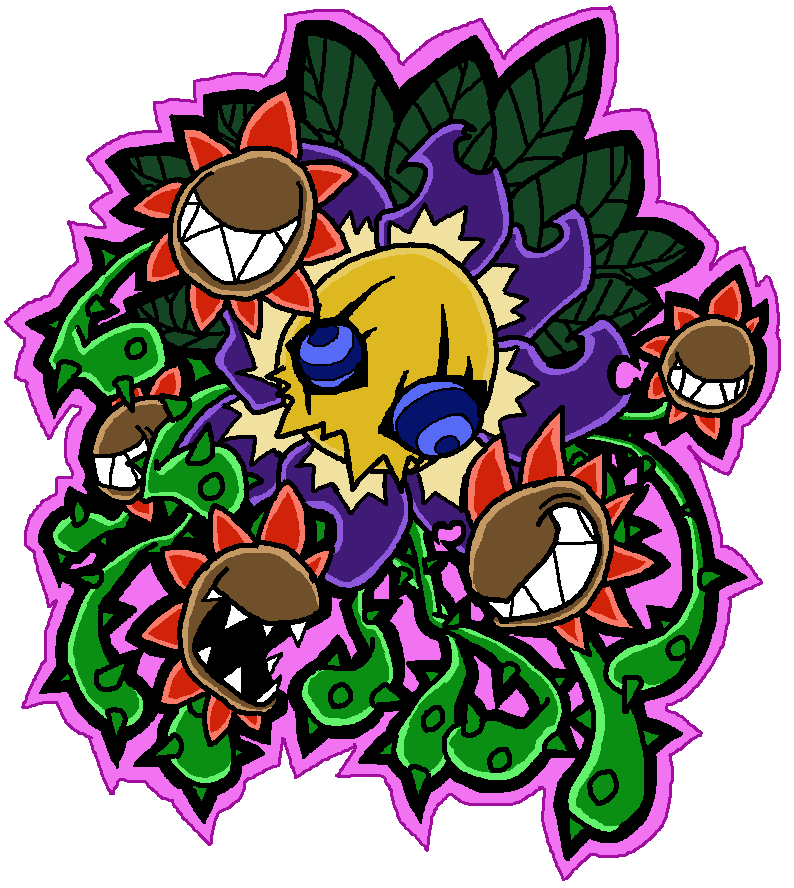blossomon digimon digimon_(creature) sharp_teeth solo teeth thorns