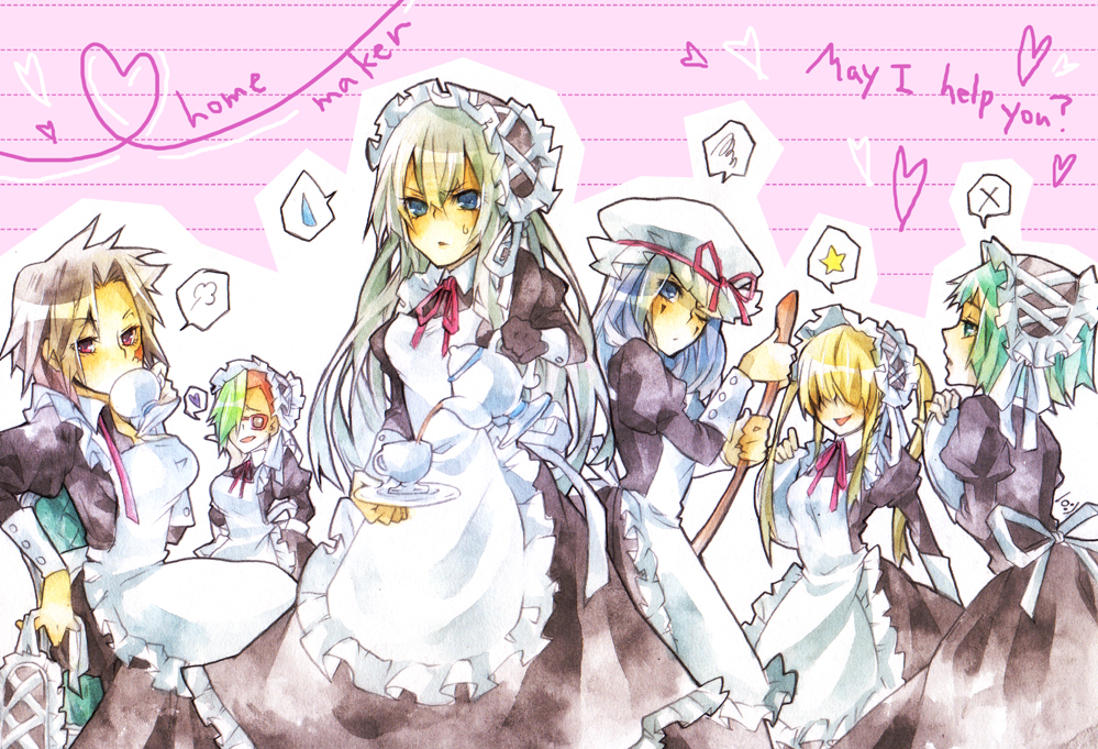 bad_id bad_pixiv_id belphegor_(reborn) blonde_hair breasts fran_(reborn) genderswap genderswap_(mtf) hair_over_eyes katekyo_hitman_reborn! long_hair mame_(enndoumame2009) mammon_(reborn) multiple_girls short_hair superbi_squalo xanxus