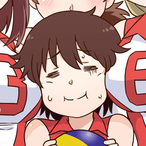 4girls :i ball blonde_hair blush breast_press brown_hair closed_eyes commentary girl_sandwich girls_und_panzer holding holding_ball isobe_noriko kawanishi_shinobu kondou_taeko medium_hair multiple_girls open_mouth parody ponytail red_shirt sandwiched sasaki_akebi satou_yasu shirt short_hair short_ponytail sleeveless sleeveless_shirt smile sportswear sweatdrop volleyball volleyball_(object) volleyball_uniform