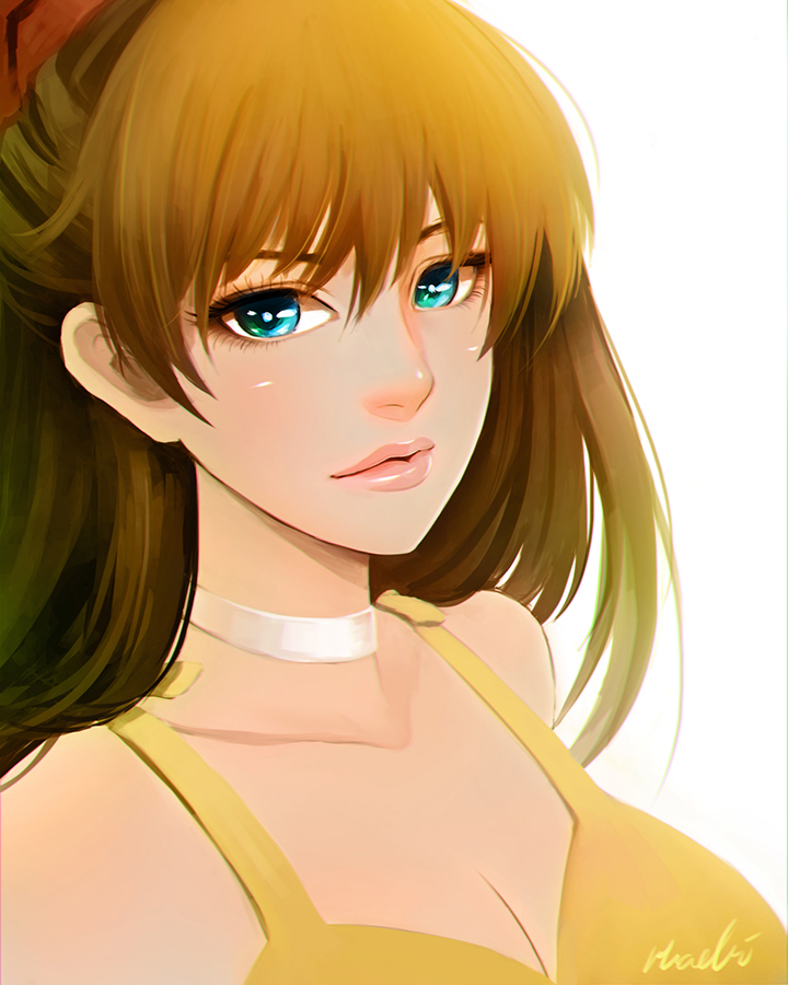 1girl bad_id bad_pixiv_id breasts choker cleavage collarbone female_focus hachifuku large_breasts lips neon_genesis_evangelion orange_hair signature solo souryuu_asuka_langley upper_body