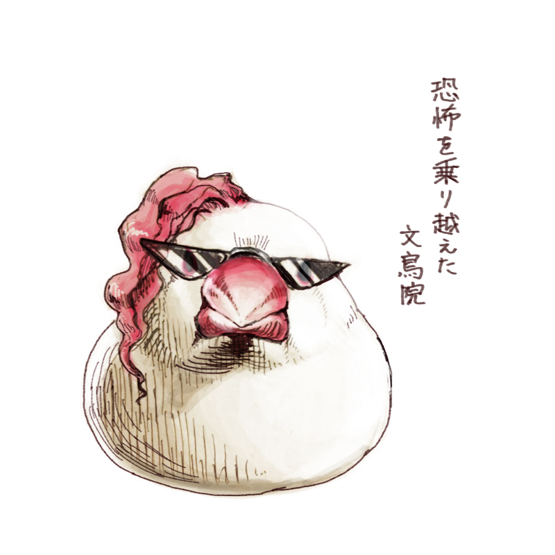 animal_focus animalization bad_id bad_pixiv_id bird finch hscatter java_sparrow jojo_no_kimyou_na_bouken kakyoin_noriaki no_humans simple_background solo sunglasses translation_request triangular_eyewear white_background white_java_sparrow