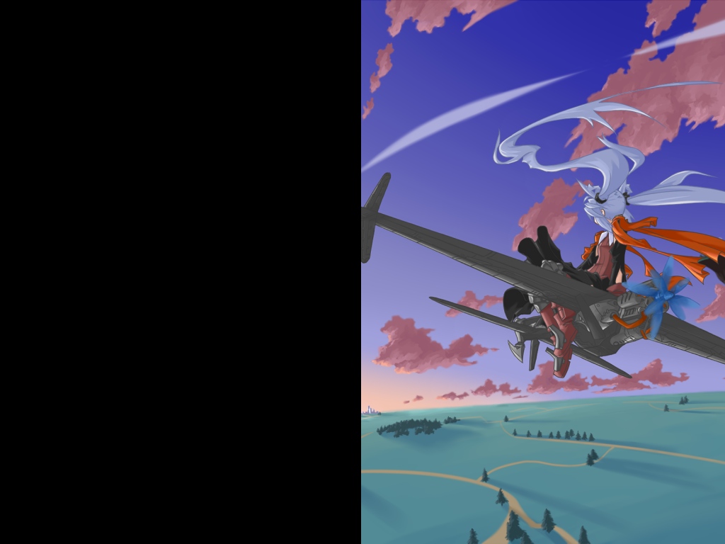 aircraft airship blue_hair flying mof mof&#039;s_silver_haired_twintailed_girl original solo twintails vehicle_focus