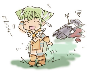 arrow_(projectile) blood chibi closed_eyes cone_hair_bun frederic_chopin_(trusty_bell) fuju hair_bun hat lowres mushroom top_hat translation_request trusty_bell viola