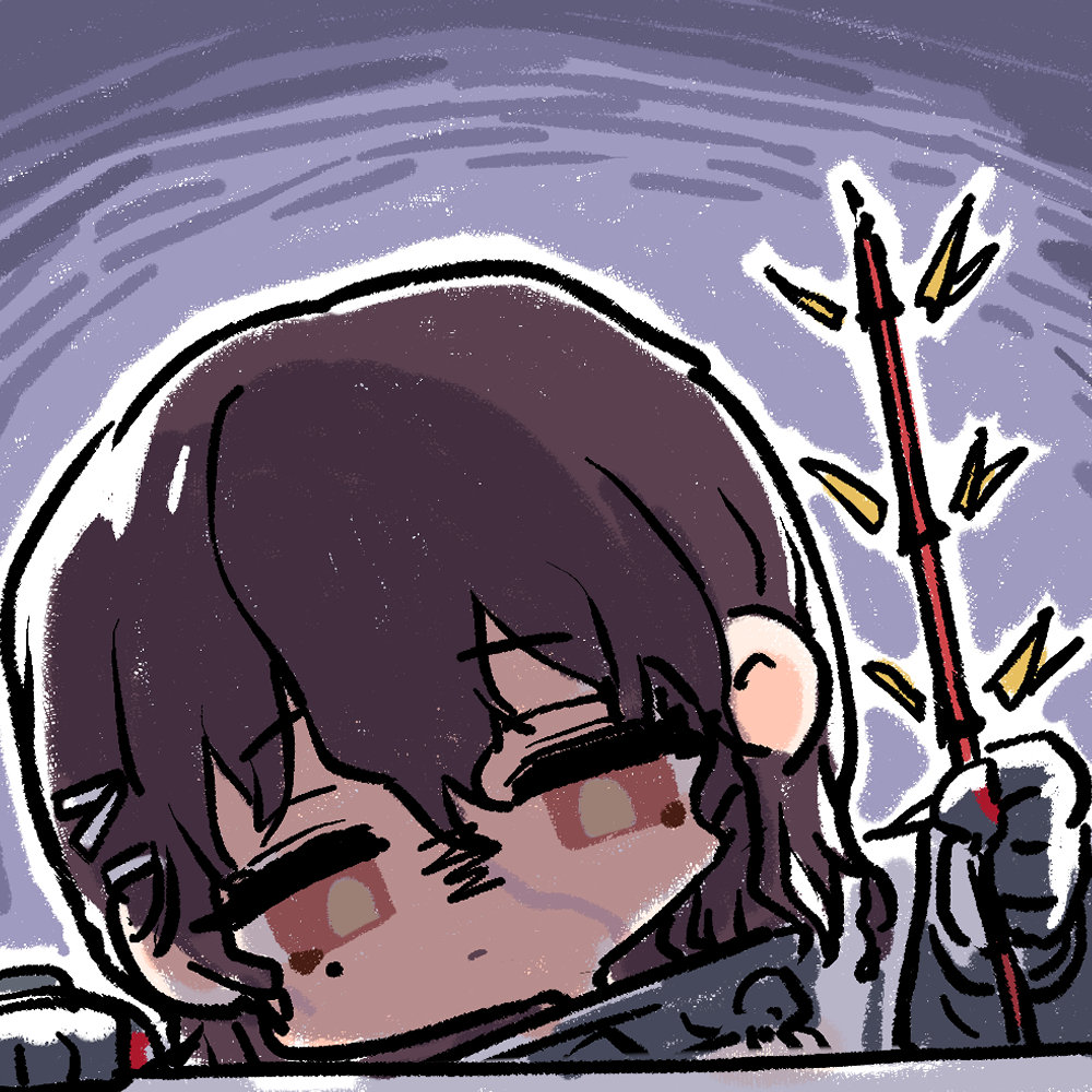 1girl :| black_hair chibi chibi_only chinese_commentary closed_mouth cui_pi_zha_xia_qiu girls&#039;_frontline girls&#039;_frontline_neural_cloud gloom_(expression) hatsuchiri_(neural_cloud) jitome mole mole_under_eye official_art second-party_source solo wavy_hair