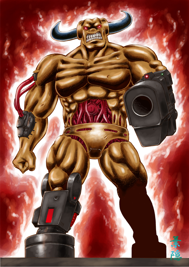 cyberdemon cyborg demon doom_(series) horns monster no_humans number10_(hagakure) red_eyes