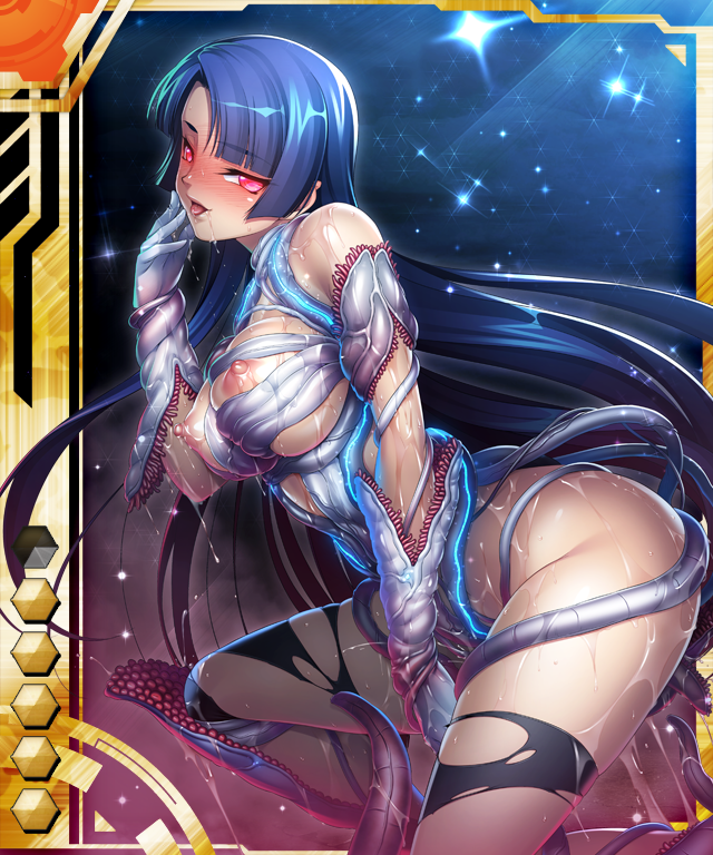 00s 1girl ass bare_shoulders between_legs biosuit black_legwear blue_hair bodysuit boots breast_press breasts card_(medium) card_(orange-ur) card_(ur) creature female_focus glowing glowing_eyes hand_between_legs kagami_hirotaka large_breasts legs lilith-soft living_armor living_clothes long_hair looking_at_viewer naughty_face nipples no_bra open_mouth red_eyes saliva shiny_skin smile solo sweat taimanin_(series) taimanin_asagi taimanin_asagi_battle_arena_all_card_gallery taimanin_asagi_kessen_arena taimanin_murasaki tentacles tongue tongue_out torn_clothes underboob yatsu_murasaki