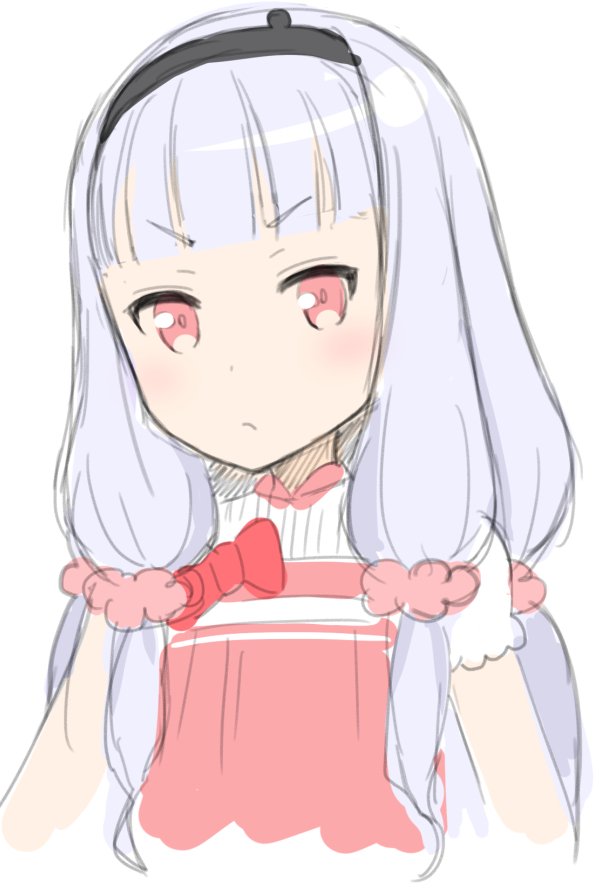 10s 1girl bow female_focus ha-ru hairband hoshimiya_kate long_hair red_eyes scrunchie sekai_seifuku:_bouryaku_no_zvezda silver_hair sketch solo upper_body