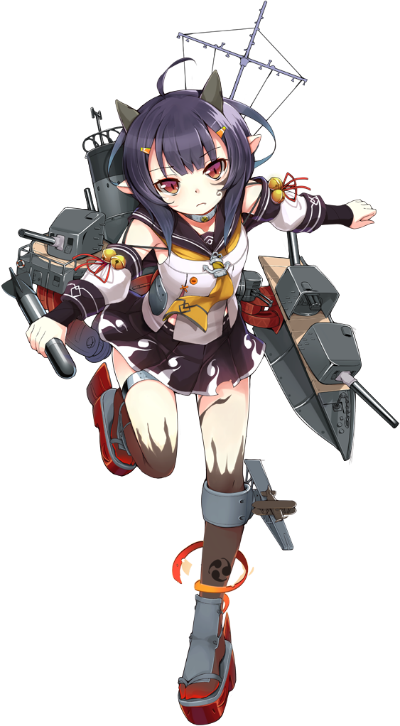 1girl abukuma_(azur_lane) ahoge aircraft airplane anchor ascot azur_lane bell black_hair black_skirt blue_hair blush breasts closed_mouth collarbone detached_sleeves dot_nose eyebrows eyelashes facial_mark fang female_focus frown full_body gradient_hair hair_ornament hairclip holding holding_torpedo horns jingle_bell leg_up lifebuoy long_hair long_sleeves looking_at_viewer machinery magatama markings mast medium_breasts miniskirt multicolored_eyes multicolored_hair official_art oni_horns ootsuki_momiji orange_eyes pleated_skirt pointy_ears puffy_short_sleeves puffy_sleeves red_ribbon ribbon sailor_collar school_uniform serafuku ship_turret shirt short_sleeves skirt sleeveless sleeveless_shirt sleeves_past_wrists solo standing standing_on_one_leg swim_ring tabi tachi-e thigh_strap tomoe_(symbol) torpedo transparent_background tsurime two-tone_hair white_shirt yellow_ascot