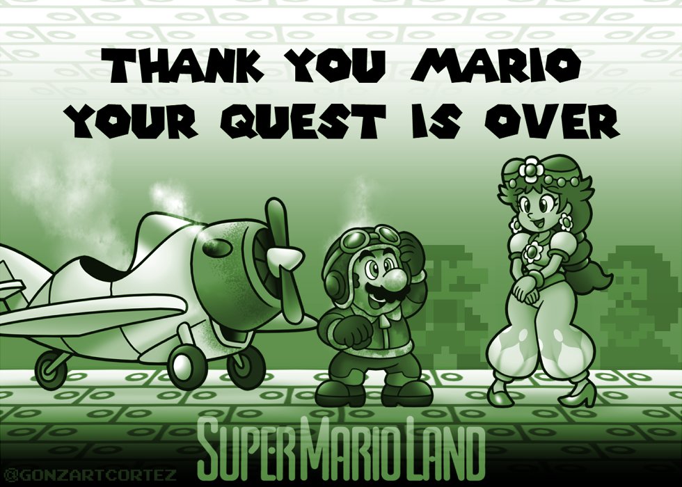 1boy 1girl earrings english_text eyelashes facial_hair goggles goggles_on_head gonzartcortez gradient_background green_theme hat jewelry mario mario_(aviator) mario_(series) mario_kart mario_kart_world monochrome mustache nintendo open_mouth own_hands_together parody pixel_art princess_daisy princess_daisy_(oasis) smile standing style_parody super_mario_land