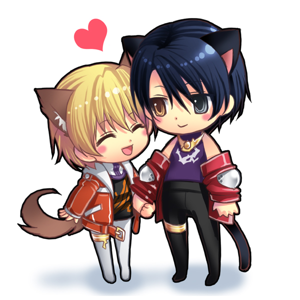 2boys animal_ears carmaine_fallsmyer cat_boy cat_ears chibi eliotte elliot growlanser growlanser_i heterochromia male_focus multiple_boys tamamani