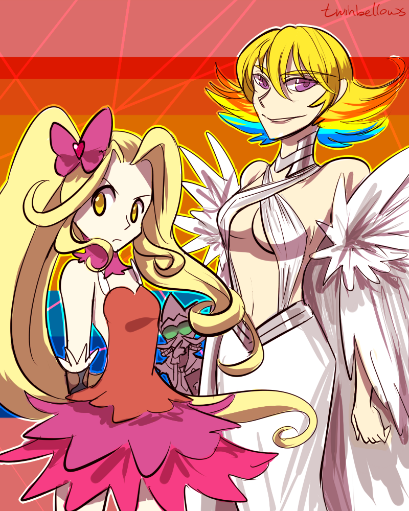 1boy 2girls arlon_(kid_icarus) arlon_(kid_icarus) blonde_hair breasts chuiceturdz cosplay crossover harime_nui harime_nui_(cosplay) kid_icarus kid_icarus_uprising kill_la_kill kiryuuin_ragyou kiryuuin_ragyou_(cosplay) looking_at_viewer multiple_girls nintendo phosphora purple_eyes sleeveless sleeveless_turtleneck turtleneck viridi yellow_eyes