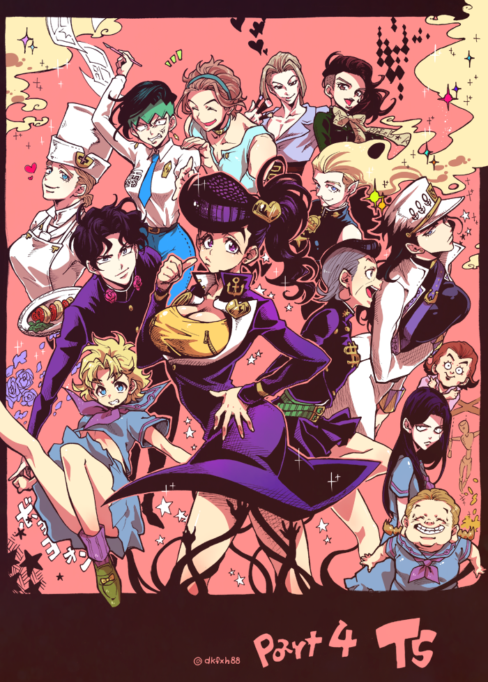 3boys 6+girls ^_^ bad_id bad_pixiv_id chef closed_eyes diamond_wa_kudakenai fungami_yuya gakuran genderswap genderswap_(ftm) genderswap_(mtf) hazamada_toshikazu hazekura_mikitaka higashikata_josuke hirose_koichi jojo_no_kimyou_na_bouken kishibe_rohan kobayashi_tamami kuujou_joutarou looking_at_viewer matcha_cream_v multiple_boys multiple_girls nijimura_okuyasu pompadour school_uniform serafuku smile sugimoto_reimi tonio_trussardi tsuji_aya vldksltlah88 yamagishi_yukako yangu_shigekiyo