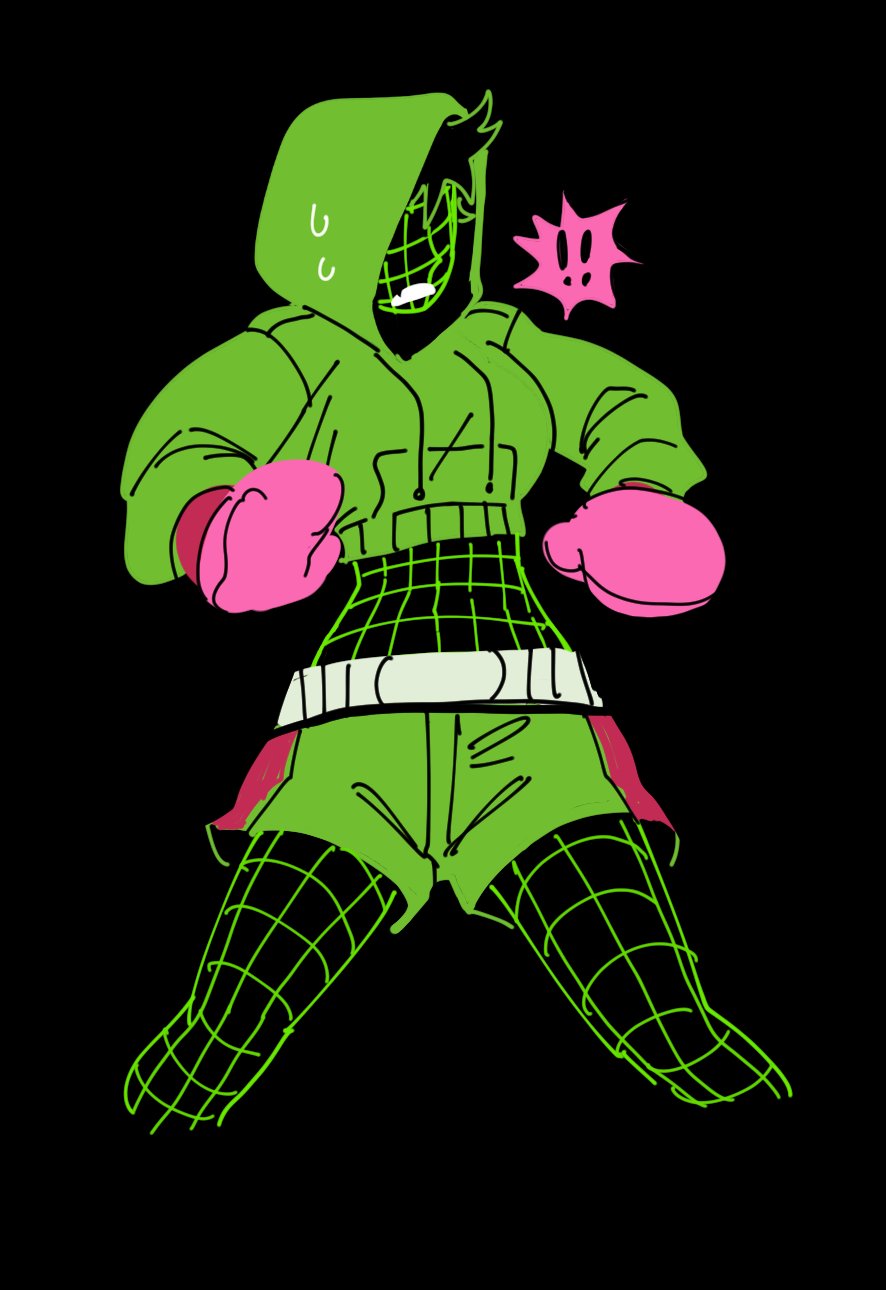 ! !! 1girl black_background boxing_gloves cowboy_shot dancho_no_mori genderswap genderswap_(mtf) hood hood_up hoodie little_mac nintendo punch-out!! shorts solo sweatdrop wireframe